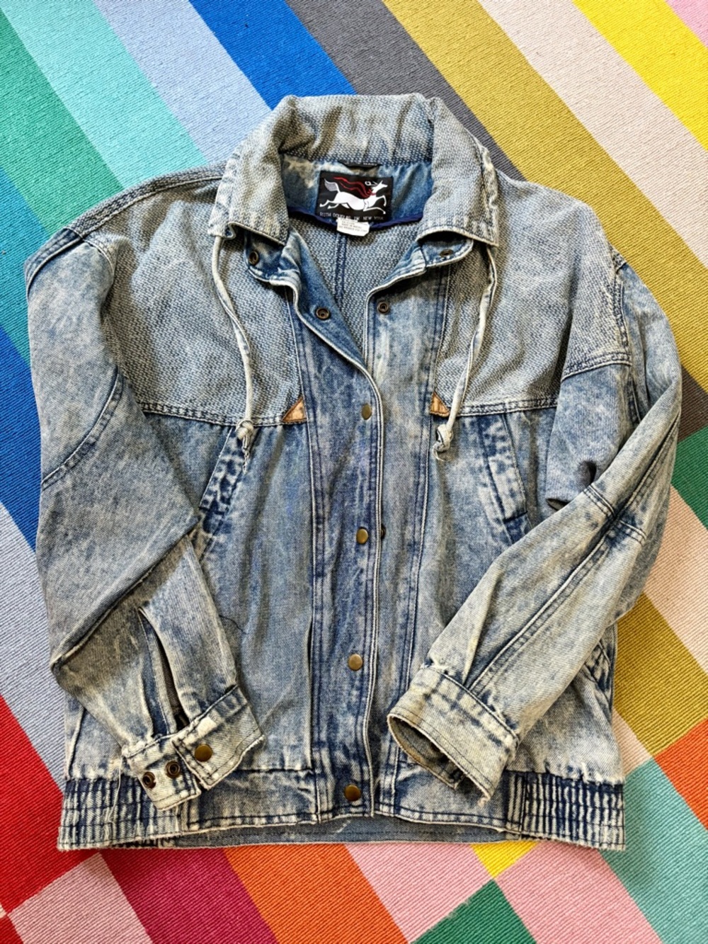 Light Blue Acid wash Denim Jacket with Hooded Drawcord